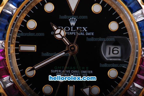 Rolex GMT-Master II Automatic Movement Full Rose Gold Case/Strap with Diamond Bezel and Black Dial-New Version - Click Image to Close